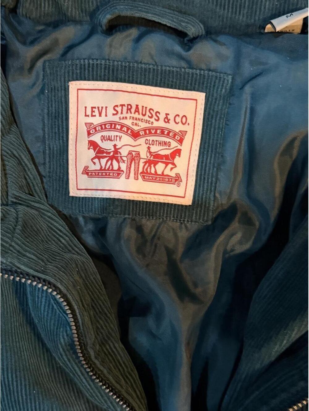Levi’s M Teal Corduroy Puffer Jacket Y2K Vintage Streetwear - Picture 4 of 7